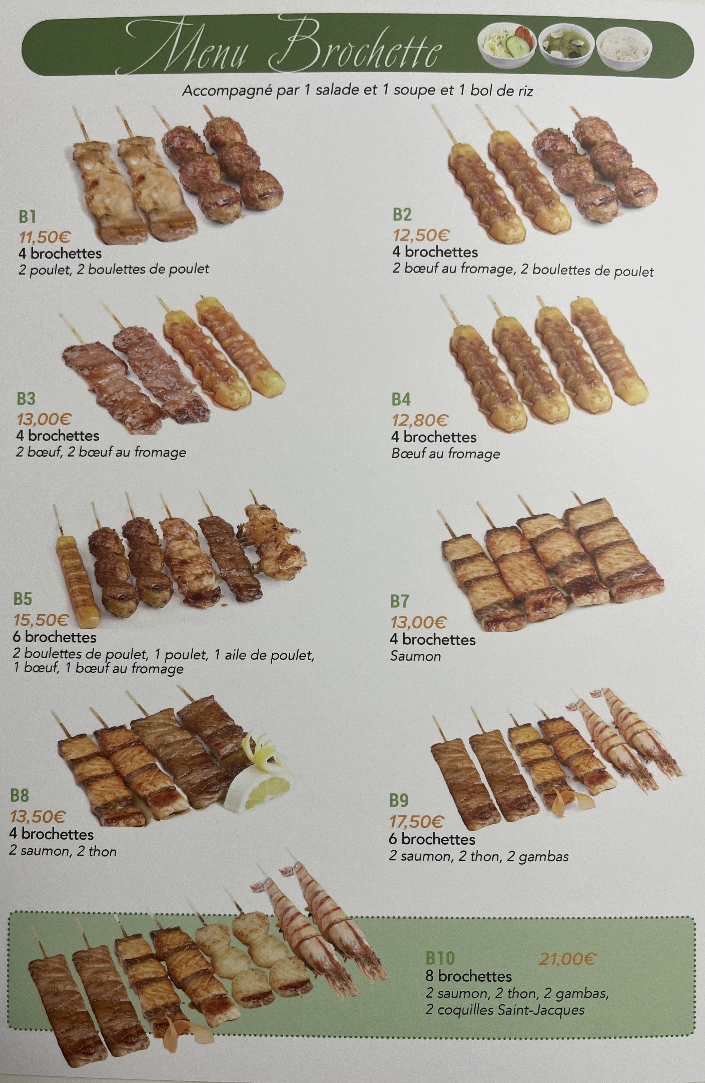 Menu brochettes – Sushi Fukunoya