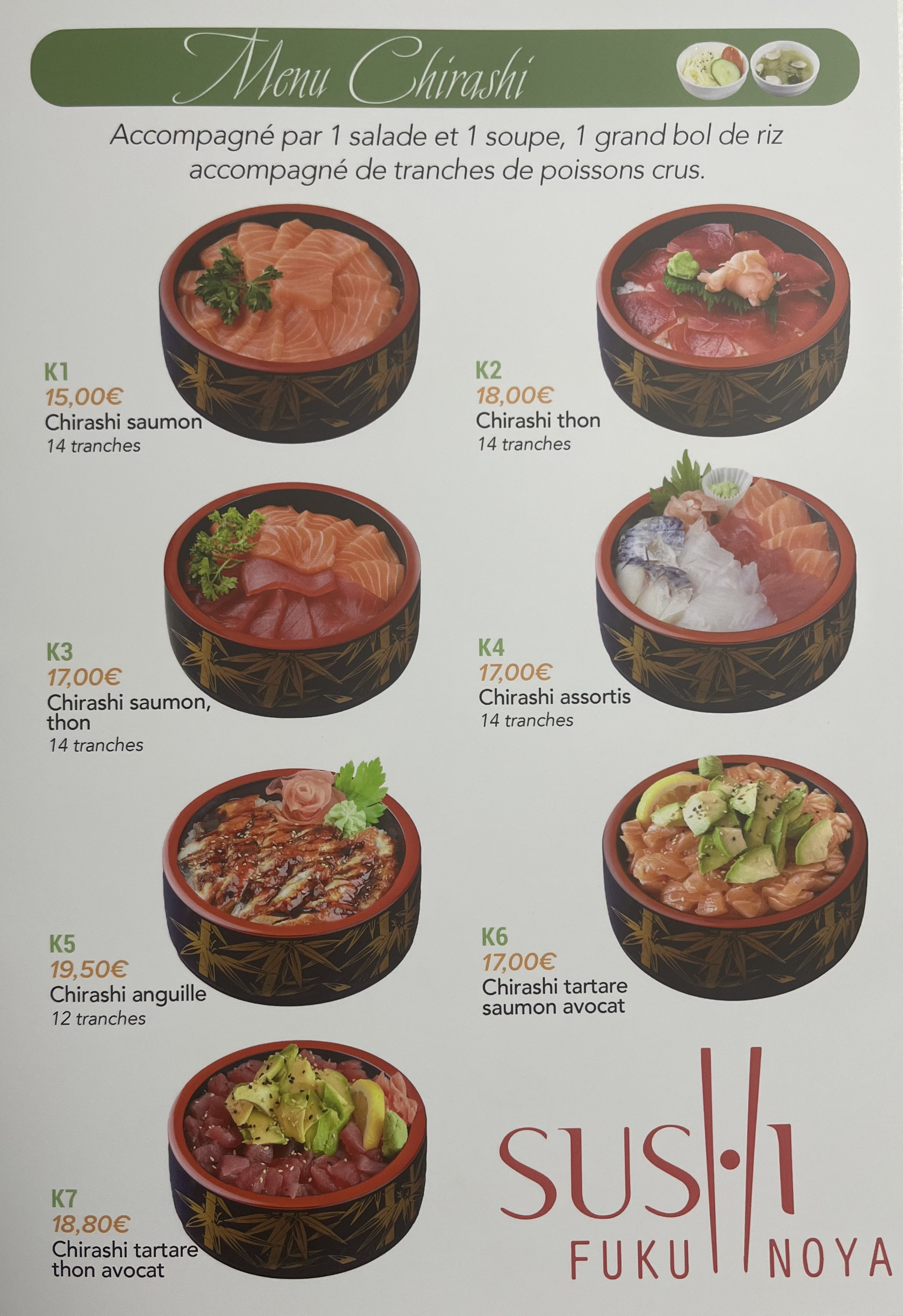 Menu chirashi – Sushi Fukunoya