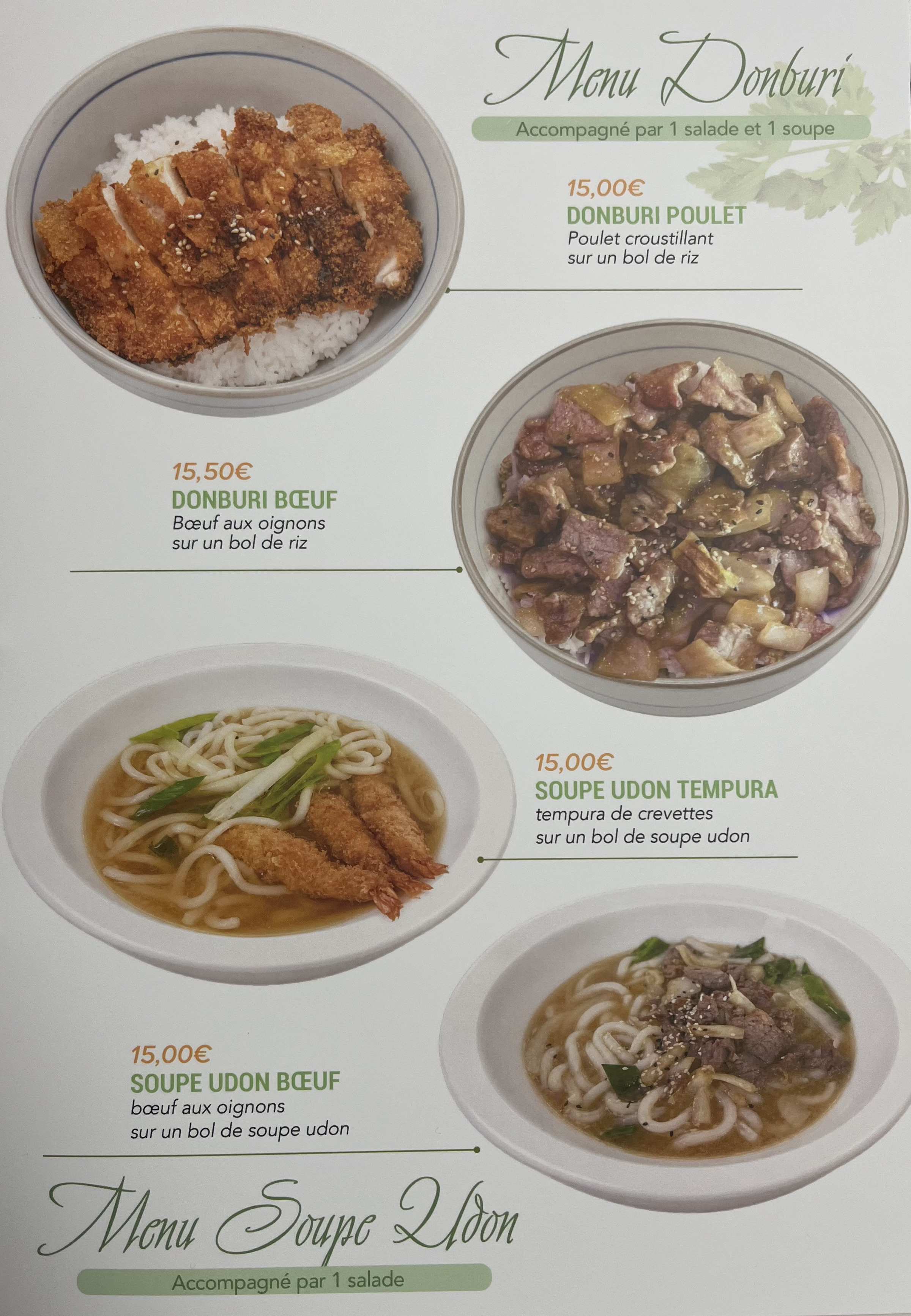 Menu donburi et soupe – Sushi Fukunoya