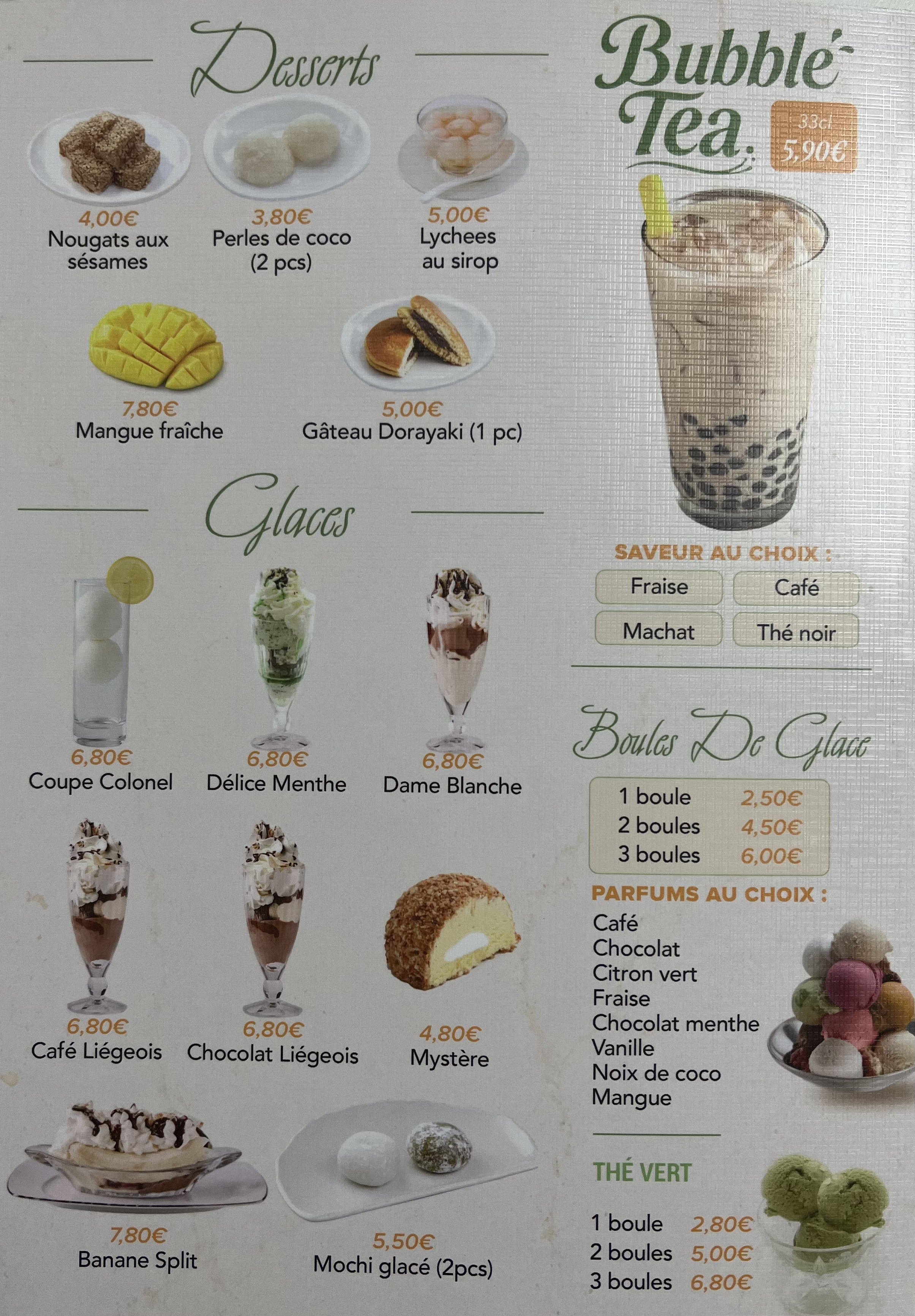 Carte des desserts – Sushi Fukunoya